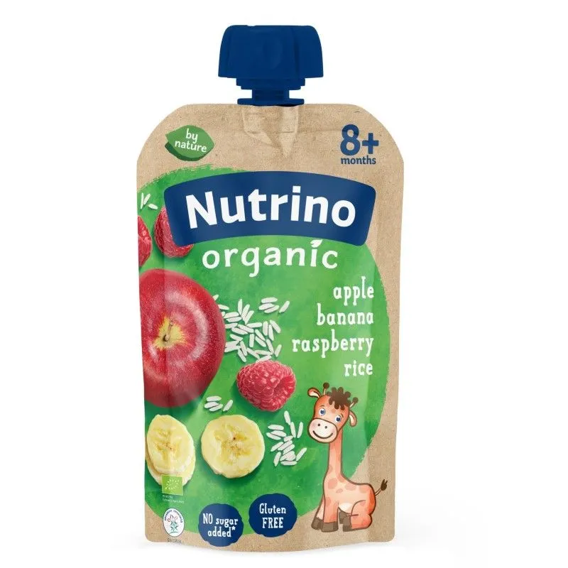 Nutrino organska voćna kaša jabuke, banane i maline sa pirinčem i dodatkom vitamina C 100 g