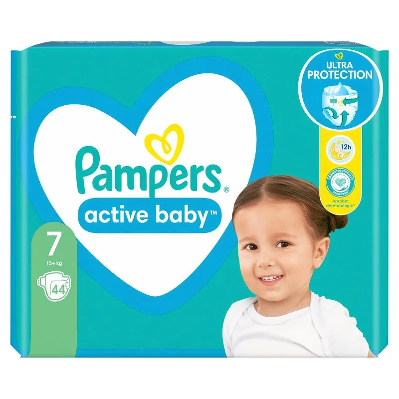 Pampers Active Baby pelene, veličina 7, 44 komada, 15kg+