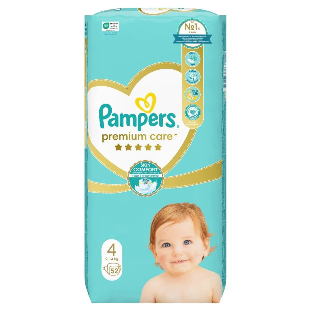 Pampers Premium Care, Veličina 4, 52 kom, 9-14 kg