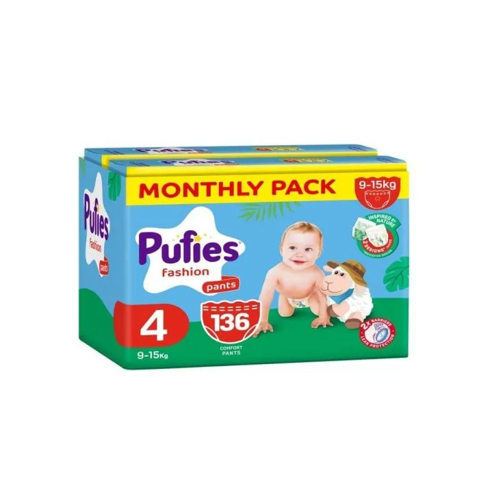 Pufies pants pelene (mesečni box) veličina 4, 9-15kg, 136kom