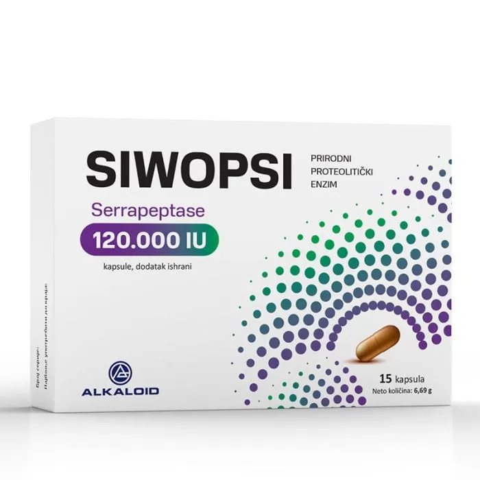 Siwopsi serrapeptase 120 000 IU , 15 kapsula, neto 6,69 g