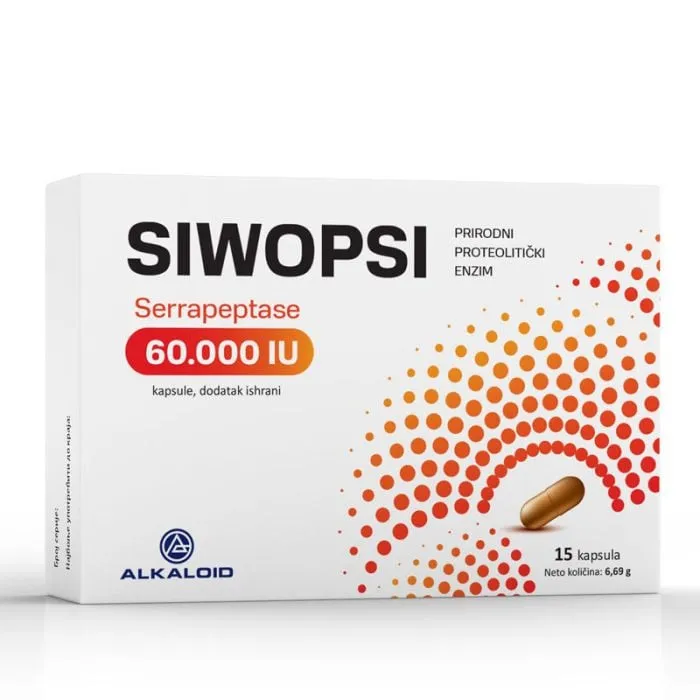Siwopsi serrapeptase 60 000 IU , 15 kapsula, neto 6,69 g
