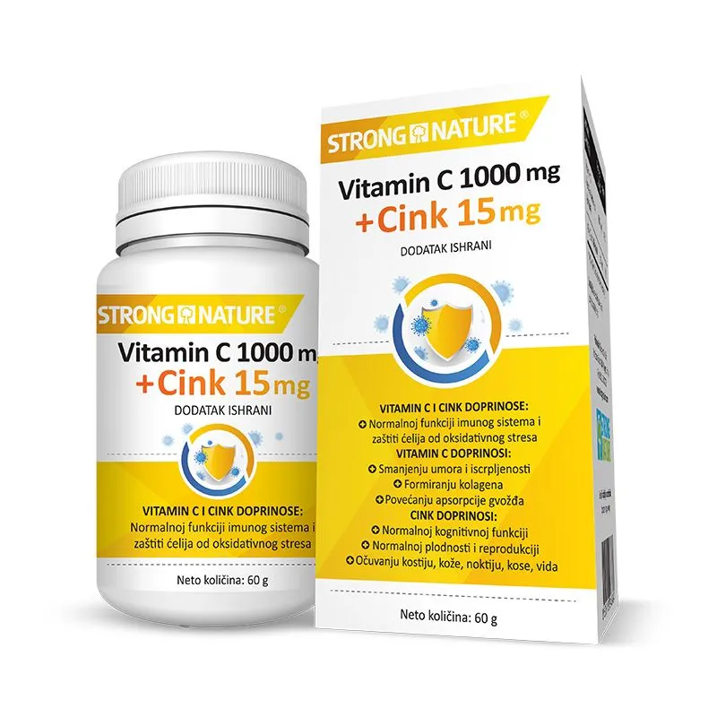 Strong Nature Vitamin C 1000 mg+Cink 15 mg, 60 g