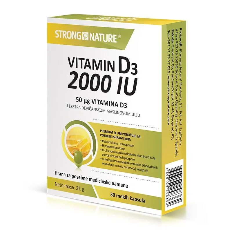 Strong Nature Vitamin D3 2000 IU, 30 kapsula