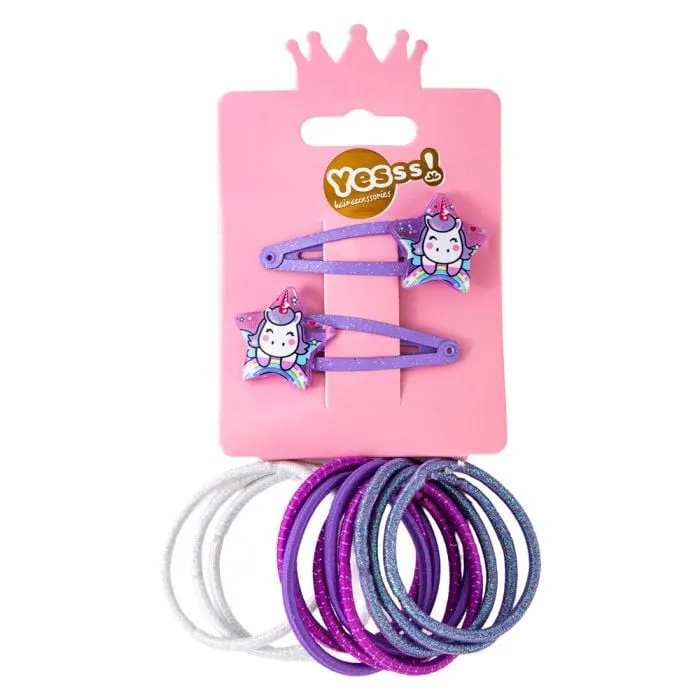 Yesss! dečji set gumica i šnalica lila unicorn