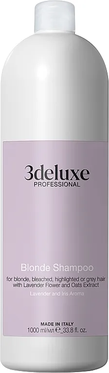 3DeLuXe Blonde Shampoo For Blonde Bleached Highlighted Or Grey Hair With Lavender Flower And Oats Extract Šampon za plavu, posvetljenu, pramenovima tretiranu i sedu kosu sa ekstraktima lavande i zobi
