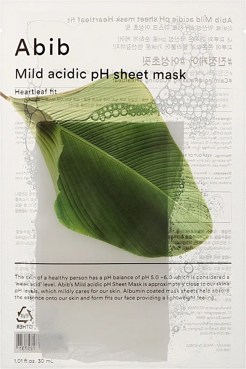 Abib Abib Mild Acidic pH Heartleaf Sheet Mask Umirujuća maska za lice
