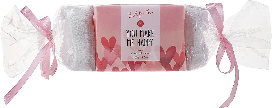 Accentra Just For You Rose Sheep Milk Soap (soap/100g + bath/mitt/1pc) Kupaonski set "You make me happy"