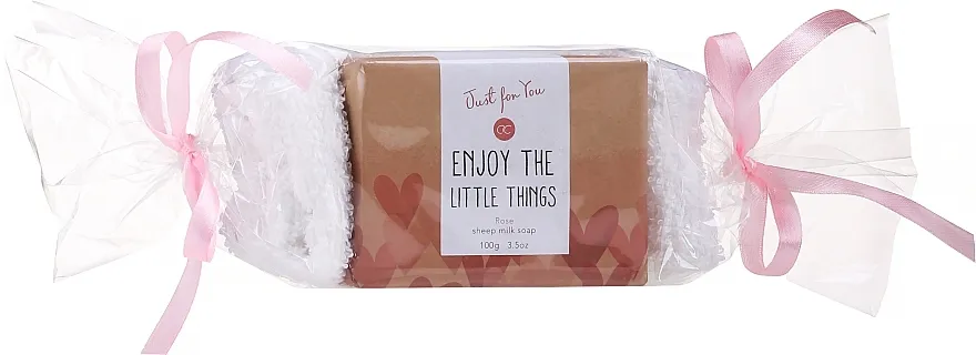Accentra Just For You Rose Sheep Milk Soap (soap/100g + bath/mitt/1pc) Set za kupanje "Enjoy The Little Things"