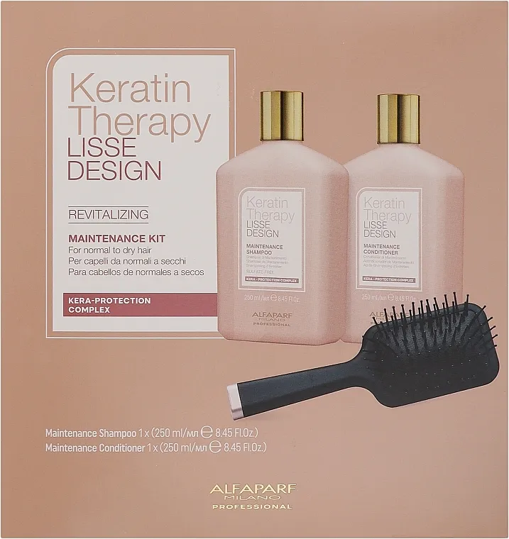 Alfaparf Lisse Design Keratin Therapy Revitalizing Maintenance Kit (shm/250ml + h/cond/250ml + h/brush/1pc) Set