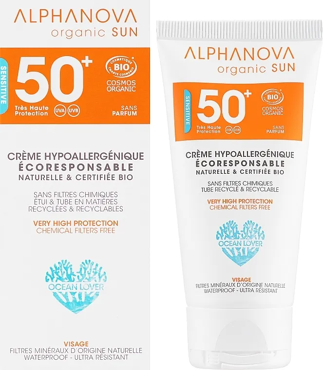 Alphanova Organic Sun SPF 50 Very High Protection Chemical Filters Free Krema za zaštitu od sunca za osetljivu kožu