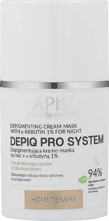 APIS Professional Depiq Pro System Depigmenting Cream-Mask Depigmentirajuća noćna kremasta maska sa α-arbutinom 1%