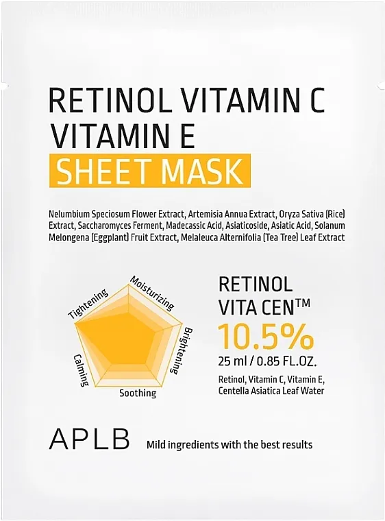APLB Retinol Vitamin C Vitamin E Mask Posvetljujuća sheet maska sa retinolom i vitaminom C