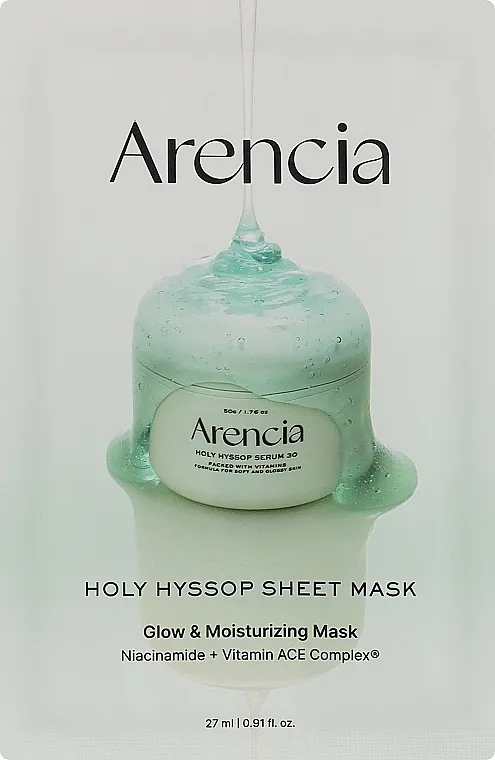 Arencia Holy Hyssop Sheet Mask Glow &amp; Moisturizing Tkanina maska za blistavost i hidrataciju lica