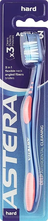 Astera Active 3 Hard Četkica za zube sa trostrukim dejstvom, tvrda, plavo-ružičasta