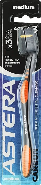 Astera Active 3x Cleans Protect Polisher Medium Četkica za zube Carbon, narandžasto-crna