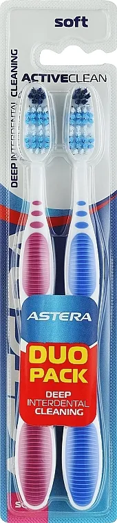 Astera Active Clean Soft Set četkica za zube, ljubičasta + plava