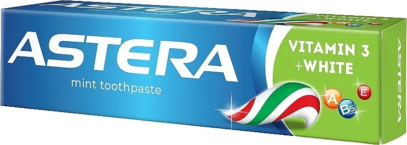 Astera Active+ Vitamine 3 + White Pasta za zube sa vitaminima, izbeljujuća