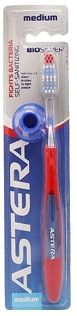 Astera Medium Četkica za zube Bio Silver, srednje tvrda, tamnocrvena