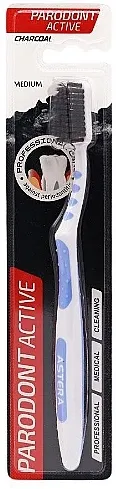 Astera Parodont Active Charcoal Medium Toothbrush Četkica za zube sa aktivnim ugljem, srednja, plavo-bela