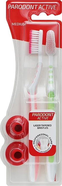 Astera Parodont Active Medium Četkice za zube, 2 kom., srednje, jarko ružičasta + zelena