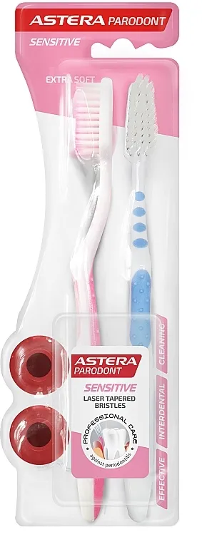 Astera Parodont Sensitive Extra Soft 1 + 1 Četkice za zube, ekstra meke, plava + roze
