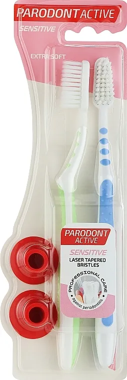 Astera Parodont Sensitive Extra Soft 1 + 1 Ultra meka četkica za zube, plava kao čabrova + svetlozelena