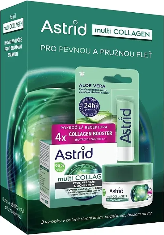 Astrid Multi Collagen (d/f/cr/50ml + n/f/cr/50ml + l/balm/4.8ml) Set za lice