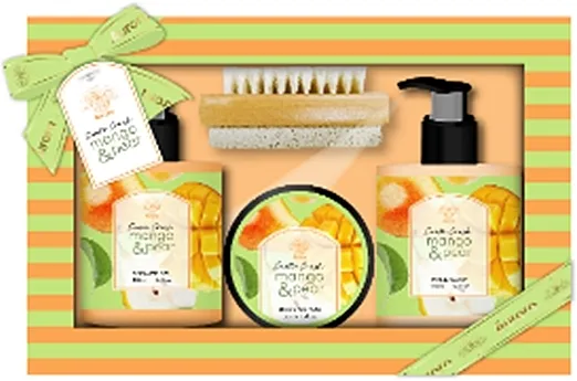 Aurora Exotic Crush Mango (sh/gel/150ml + soap/150ml + scr/50ml + b/brush/1pc) Set