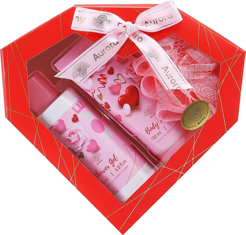 Aurora Peony &amp; Cherry Amber Gift Set (sh/gel/200ml + b/lot/100ml + sponge/1pcs)
