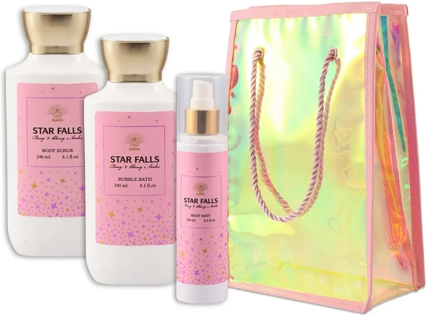 Aurora Star Falls Peony And Cherry (scrub/240ml + bubble/bath/240ml + b/mist/150ml) Set