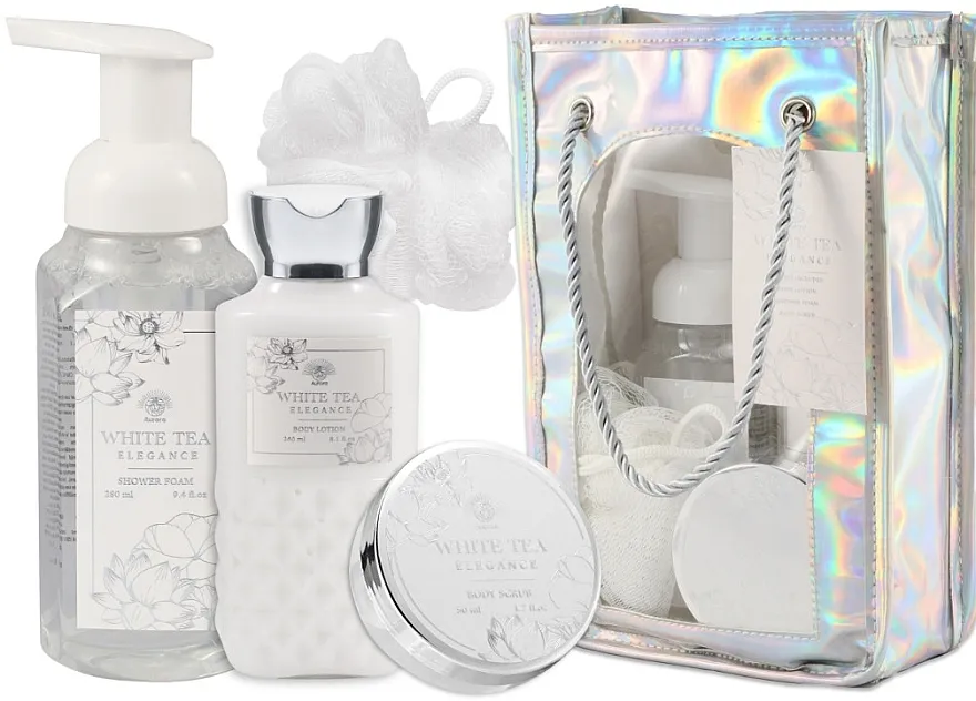 Aurora White Tea Elegance (sh/foam/270ml + b/lotion/240ml + b/scrub/50ml + washcloth) Set