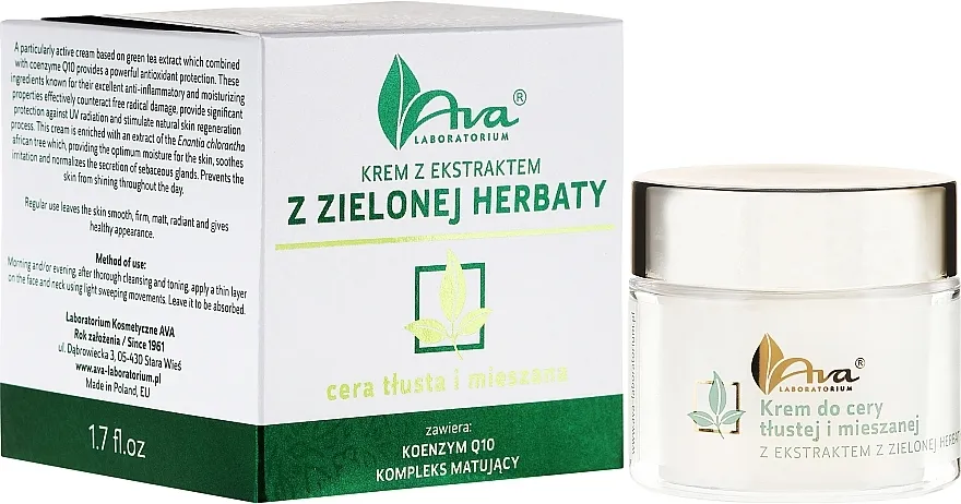 Ava Laboratorium Green Tea Cream For Oily To Combination Skin Krema za kožu s ekstraktom zelenog čaja