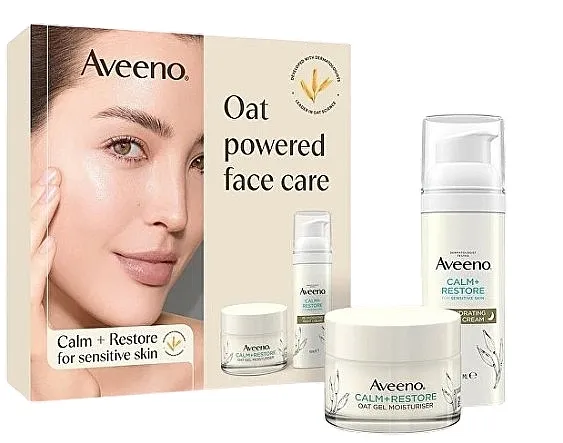 Aveeno Calm+ Restore Skincare Gift Set For Dry And Sensitive Skin (f/gel/50ml + cr/50ml)
