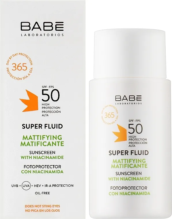 Babe Laboratorios Super Fluid SPF 50 Matirajući super fluid za zaštitu od sunca SPF 50 sa niacinamidima