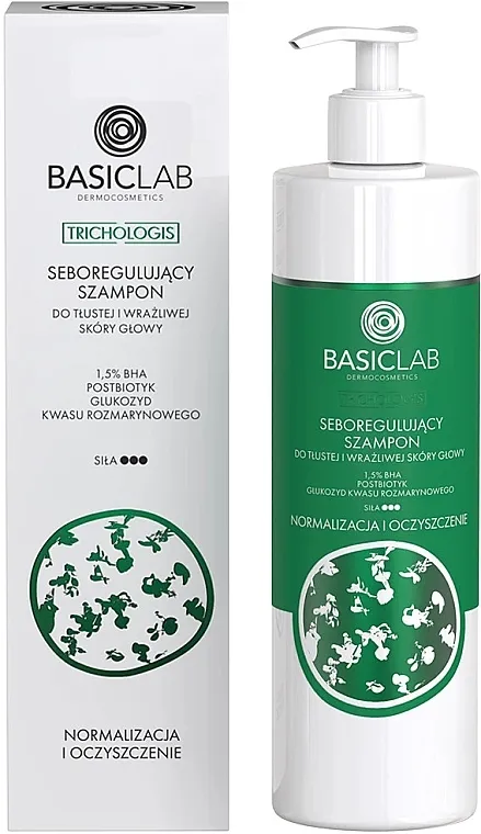 BasicLab Dermocosmetics Trichologis Seboregulirajući šampon za masnu i osetljivu kožu glave