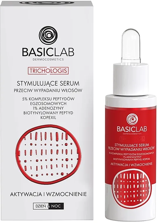 BasicLab Dermocosmetics Trichologis Stimulativni serum protiv opadanja kose, 5% kompleksa peptida egzosoma, 1% adenozina