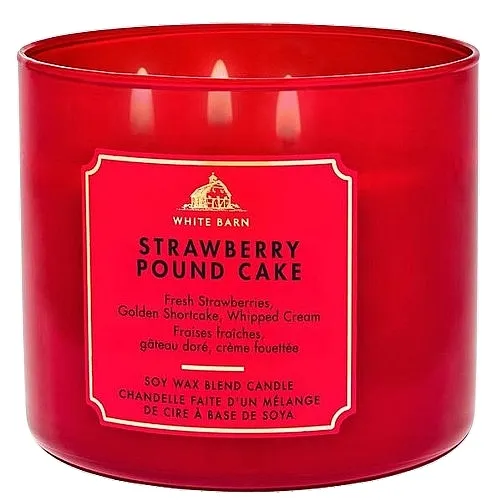 Bath &amp; Body Works White Barn Strawberry Pound Cake 3-Wick Candle Mirisna sveća sa poklopcem, trostruka