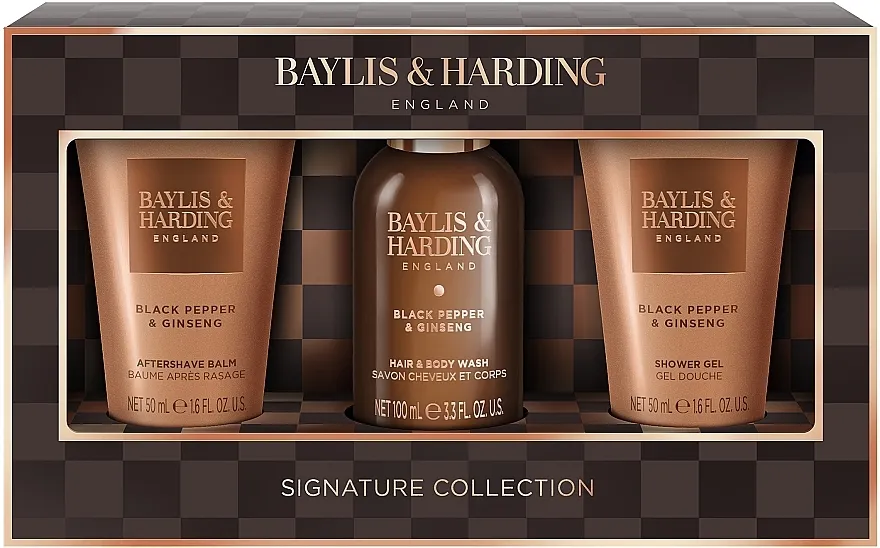 Baylis &amp; Harding Black Pepper &amp; Ginseng Luxury Mini Trio (sh/gel/100ml + ash/balm/50ml + sh/gel/50ml) Set