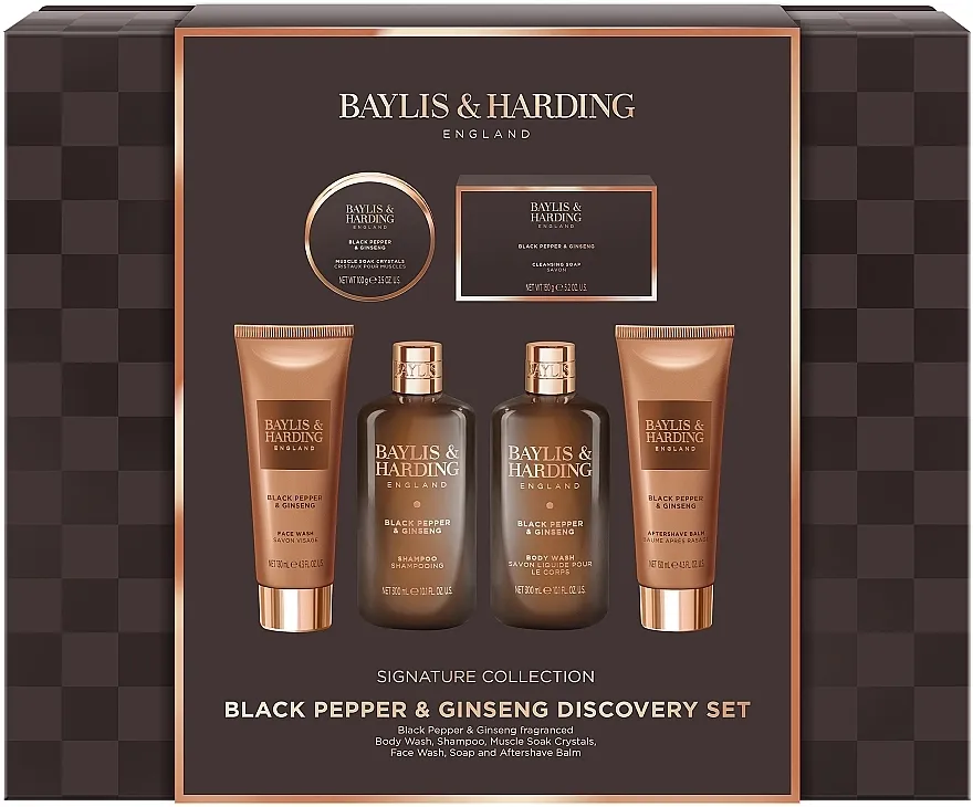 Baylis &amp; Harding Black Pepper &amp; Ginseng Men's Discovery Gift Set Set, 6 proizvoda
