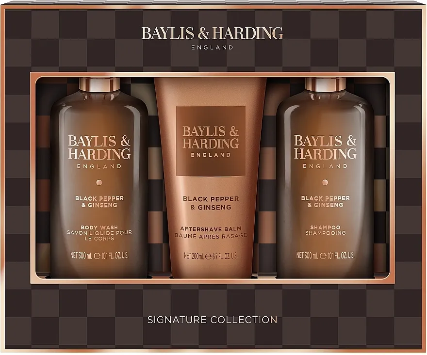 Baylis &amp; Harding Black Pepper &amp; Ginseng Men's Luxury Bathing Trio Gift Set (sh/gel/300ml + ash/balm/200ml + shm/300ml)