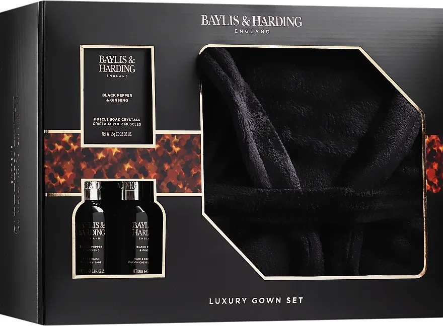Baylis &amp; Harding Black Pepper &amp; Ginseng Signature Collection (sh/gel/100ml + f/wash/100ml + crystals/75g + bathrobe) Set