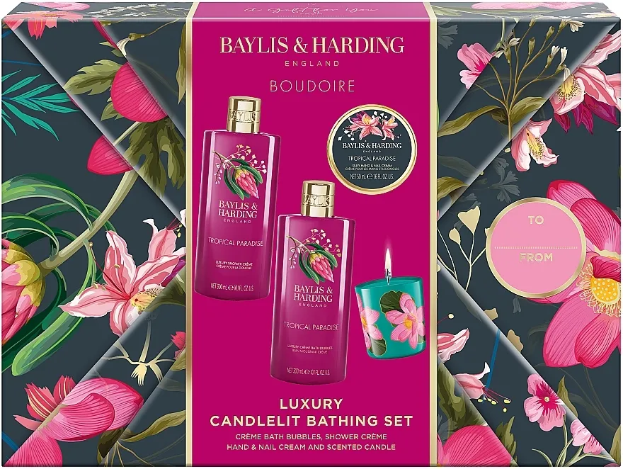 Baylis &amp; Harding Boudoire Tropical Paradise Luxury Candlelit Set (b/bubb/300ml + sh/cr/300ml + nail/cr/50ml + candle/60g)