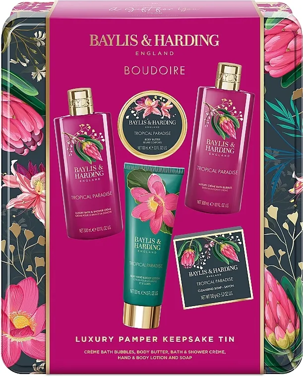 Baylis &amp; Harding Boudoire Tropical Paradise Luxury Pamper Tin Gift Set Set, 5 proizvoda