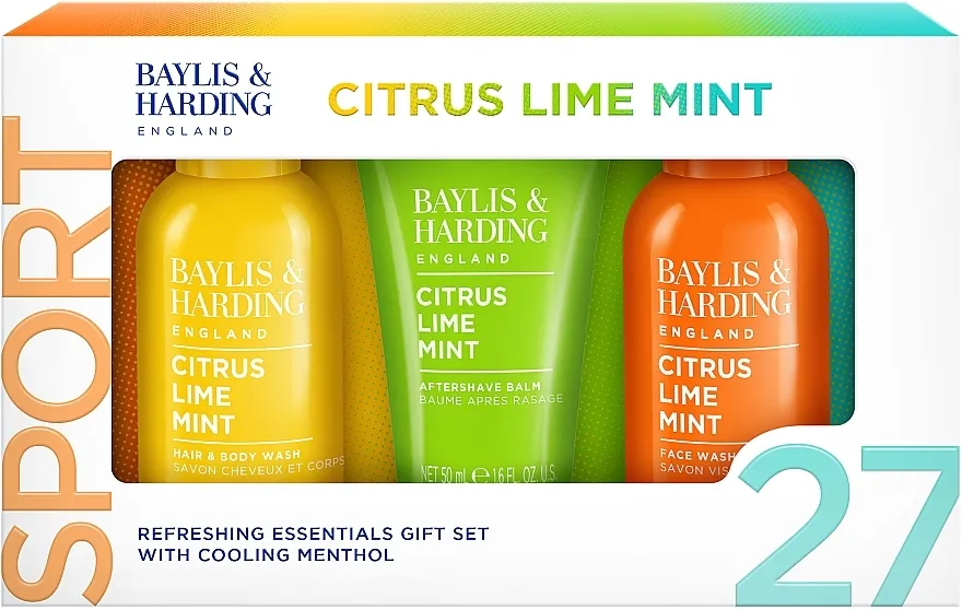 Baylis &amp; Harding Citrus, Lime &amp; Mint Men's Refreshing Essentials Trio Gift Set (hair/body/wash/100ml + ash/balm/50ml + f/wash/100ml)