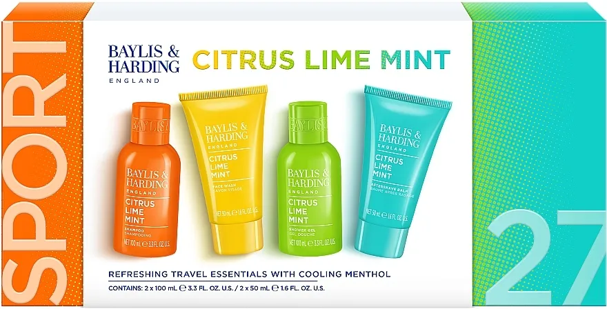 Baylis &amp; Harding Citrus, Lime &amp; Mint Men's Refreshing Travel Essentials Gift Set  (hair/body/wash/100ml + sh/gel/50ml + ash/balm/50ml + f/wash/100ml)