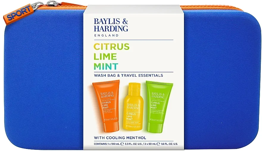 Baylis &amp; Harding Citrus, Lime &amp; Mint Men's Wash Bag &amp; Travel Essentials Gift Set (shm/100ml + f/wash/50ml + ash/balm/50ml + bag/1pc)