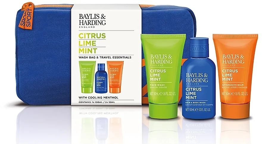 Baylis &amp; Harding Citrus Lime Mint (hair/b/wash/100ml + a/sh/balm/50ml + face/wash/50ml + bag/1pcs) Set