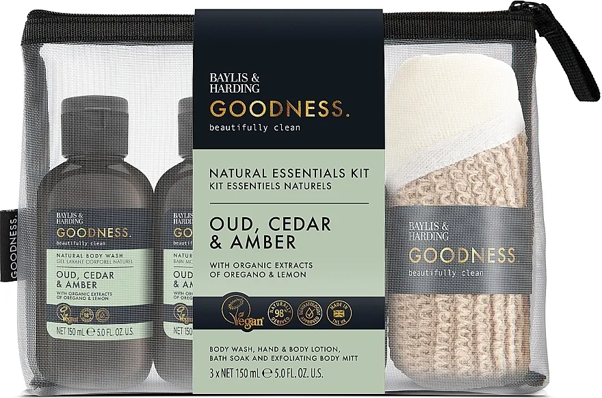 Baylis &amp; Harding Goodness Oud, Cedar &amp; Amber (b/h/lot/150ml+b/wash/150ml+b/soak/150ml+mitt/1pcs) Set