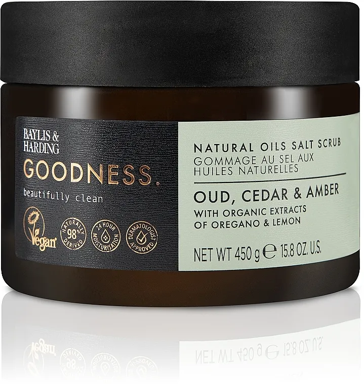 Baylis &amp; Harding Goodness Oud Cedar &amp; Amber Natural Oils Salt Scrub Piling za telo
